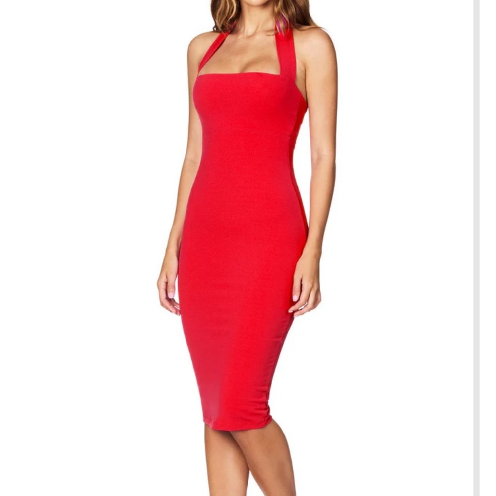 NOOKIE BOULEVARDE BODYCON RED HALTER DRESS small